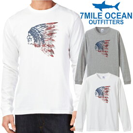 メンズ Tシャツ 長袖 ロングTシャツ ロンt プリント アメカジ 大きいサイズ 7MILE OCEAN ネイティブ