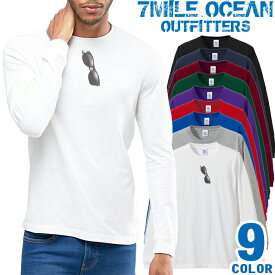メンズ Tシャツ 長袖 ロングTシャツ ロンt プリント アメカジ 大きいサイズ 7MILE OCEAN めがね オモシロ だまし絵