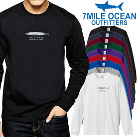 メンズ Tシャツ 長袖 ロングTシャツ ロンt プリント アメカジ 大きいサイズ 7MILE OCEAN 秋刀魚 魚