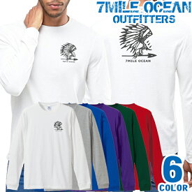 メンズ Tシャツ 長袖 ロングTシャツ ロンt バック 背面 プリント アメカジ 大きいサイズ 7MILE OCEAN ネイティブ ウエスタン