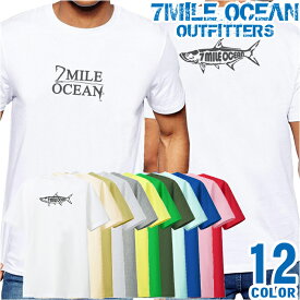 メンズ Tシャツ 半袖 バック 背面 プリント アメカジ 大きいサイズ 7MILE OCEAN 魚 ロゴ