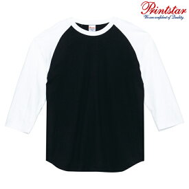 メンズ Tシャツ 長袖 3/4スリーブ ベースボール ヘビーウェイト 5.6オンス 無地 ブラック×ホワイト L サイズ 107-CRB