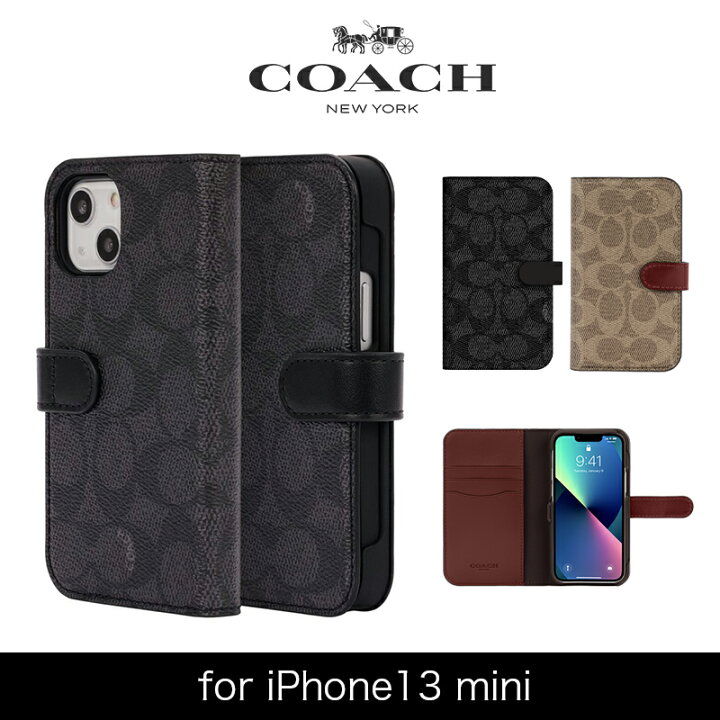 COACH ブックタイプケース iPhone13mini用 シグネチャーブラウン 挟まり