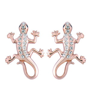 IUHA 18Kピンクゴールドメッキ アニマルジュエリー ヤモリ ピアス スワロフスキー社クリスタル使用 【金属アレルギーと変色防止】 アクセサリー ギフト