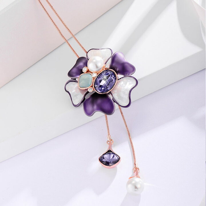 楽天市場】IUHA 【あじさい】お花 モチーフネックレス SWAROVSKI 