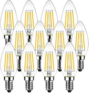LEDフィラメント電球 LEDシャンデリア燭台電球 E12口金 led e12電球色 4.5W(白熱電球40W相当) 2700K 電球色 470lm 広配光タイプ 長寿命 12個パック 非調光