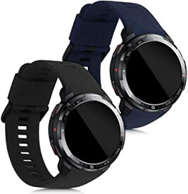 kwmobile 対応: Honor Watch GS Pro 交換バンド - 2x 替えベルト TPU シリコン バンド 黒色/紺色