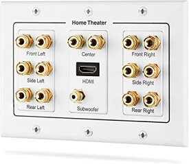 Fosmon ホームシアタースピーカー壁プレートコンセント オーディオ分配コンセントパネル銅 バナナプラグバインディングポスト スピーカーサウンドオーディオコネクタ挿入ジャックカプラ (7.1 サラウンドサウンド + HDMI 2.0-4k@60Hz,