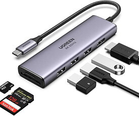 UGREEN USB Cハブ 4K@60Hz HDMI出力 6-IN-1 Type-Cアダプター HDMI 4K 3 USB 3.0ポート SD / MicroSDカードリーダー Surface Dell MacBook HPXPSなどと互換性のあり