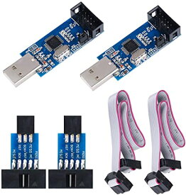 KeeYees USB AVRプログラマ USBasp AVRライタ 51 52 AVRシリーズ 専用ダウンロード用ケーブル付属 10ピン-6ピンISPアダプタ付属 2セット入り