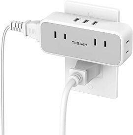 TESSAN USB コンセント タップ 電源タップ 4個AC口 3個USBポート USBタップ oaタップ 充電タップ 直挿しマルチタップ たこあしコンセント 分岐 雷ガード 小型