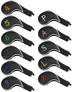 CRAFTSMAN(クラフトマン) ゴルフアイアンカバー ヘッドカバー 11枚入り(4 9、P、A、S、L、X) 三面番手刺繍 クリップ式開閉 ロングネックタイプ