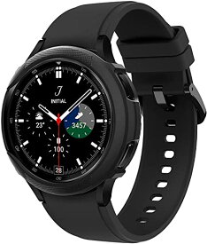 Spigen Galaxy Watch 4 Classic ケース 46mm ベゼル回転 体組成測定 可能 落下 衝撃 吸収 簡易着脱 シンプル スリム 軽量 保護カバー リキッド エアー ACS03140 (ブラック)