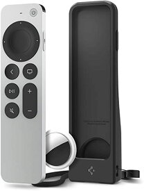 Spigen Apple Siri Remote 第2世代 用リモートケース、Apple 4K TV Siri Remote 第2世代 AirTag用の紛失防止保護滑り止め耐久性シリコン耐衝撃ゴムカバー シリコン フィット ACS03746 (ブラック