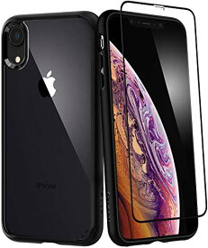 Spigen iPhone XR ケース 6.1インチ 対応 ガラスフィルム+ケース セット 360度保護 全面 保護 背面 クリア 耐衝撃 米軍MIL規格取得 Qi充電 ワイヤレス充電 ウルトラ ハイブリッド360 064CS24887 (ブ