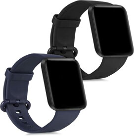 kwmobile 2x 対応: Xiaomi Mi Watch Lite/Redmi Watch バンド - 交換ベルト シリコンバンド ソフト TPU 耐久性 - 黒色/紺色