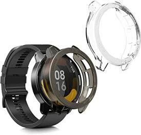 kwmobile 2x 対応: Xiaomi Watch S1 Active ケース - 保護ケース 耐衝撃 全面保護 TPU 軽量 - クリア 透明 黒色/透明