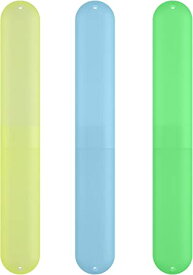 kwmobile 3x 歯ブラシケース - 歯ブラシホルダー 歯ブラシ 収納ケース 軽量 携帯用 - 換気口付き 20.5 x 3 x 2 cm 青色/緑色/黄色