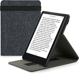 kwmobile 対応: Kindle Paperwhite (11. Gen - 2021) ケース - 電子書籍 ストラップ付き スタンド 傷防止 布地 - ダークグレー