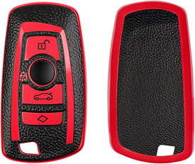 kwmobile 保護ケース 対応: BMW 3-ボタン 車のリモートキー (Keyless Go 対応機種のみ) - スマートキー TPU保護 シリコン キーカバー 車の鍵 - 赤色/黒色