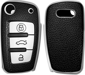 kwmobile 保護ケース 対応: アウディ 3-ボタン 折りたたみキー - スマートキー TPU保護 シリコン キーカバー 車の鍵 - シルバー/黒色