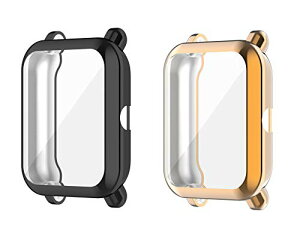 SHEAWA Amazfit GTS2 mini�p �P�[�X 2�Z�b�g�J�o�[ �ی�P�[�X TPU�J�o�[ ��ʕی� �Ռ��z�� �d�C���b�L �A�N�Z�T���[ (�u���b�N+���[�Y�S�[���h)