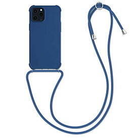 kwmobile スマホショルダー 対応: Apple iPhone 12 Pro Max ケース - 肩掛け ストラップ付き シリコン 紺色