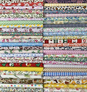 Liuliu 花柄プリント 生地 可愛い はぎれセット DIY 手芸用 布 素材 パッチワーク 給食袋、ポーチなどの作りに (50枚 30cm x 30cm)