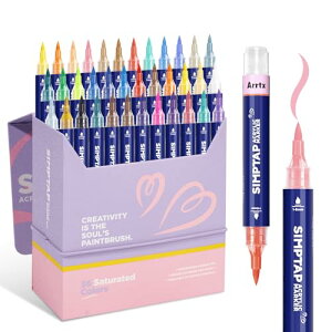 Arrtx Simptap 36色 アクリルマーカー トップの弁デザイン ブラシ先端 紙、石、壁、プラスチックや金属・ガラス・写真 水性ペイントマーカー
