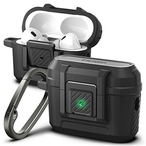 Spigen Airpods Pro2 �P�[�X ���b�N�@�\ ���C�����X�[�d �����h�~ �J���r�i�t�� ��̌^ �ϏՌ� �J�o�[ �Ռ� �z�� �[�d���C�g ���b�N�E�t�B�b�g ACS05485 (�}�b�g�E�u���b�N)