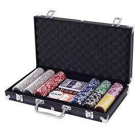 COSTWAY ポーカーセット 数字入り 300枚チップ ポーカーチップ カジノチップ テーブルゲーム カジノセット ブラックケース