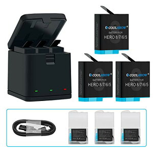 COOLSHOW GoPro HERO 8 obe[ S[v8 [d Ή@GoPro HERO 8 Black,Hero 7 Black,HERO 5ubNHero 2018 Ή [{bNX3|[gUSB[dt Type-CC^[tFCX \obe[ 3*1220mAh 