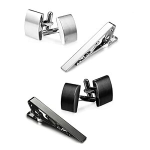 Rockyu カフスボタン タイピン セット 黒 白 メンズ おしゃれ 艶消しカフス 長方形カフスボタン ビジネス 就職祝い 父の日プレゼント ヨーロッパ風 カフリンクス ファッション アクセサリー