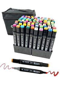 マーカーペンセット マーカーペン 80色 アルコールマーカー 太細両端 画材 キャリングケース付き イラストマーカー 水彩ペン 2種類のペン先 (80)