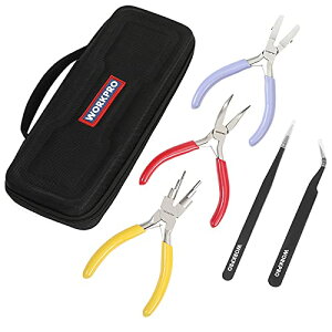 WORKPRO アクセサリー工具セット 6点セット 手芸ペンチ ナイロンジョープライヤー 先曲ペンチ ピンセット ワイヤーループペンチ 手芸用工具 ミニ DIY 多機能 収納ケース付き 【非剪切シリーズ
