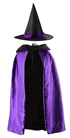 (ラボーグ) La Vogue ハロウィン 子供 大人 マント とんがり帽子 2点セット コスプレ仮装 魔女コスチューム リバーシブル 男女共用 衣装 男の子 女の子 ドレス パープル 子供用