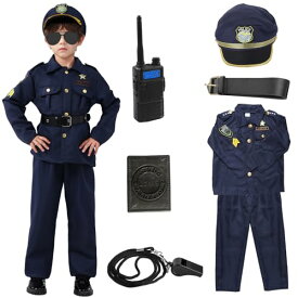 [HTPARY] 警察官 ポリス コスプレ 子供 衣装 キッズ ハロウィン お巡りさん 制服 警察 仮装 ハロウィン コスチューム 7点セット (L)