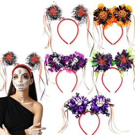 [Lhyxuuk] ハロウィンカチューシャハロウィンパーテイー 仮装小道具 5個セットかぼちゃ 髑髏 骸骨 蜘蛛 クモ スパイダー ヘアアクセサリー コスプレ小物 華や髪飾り 可愛い 装飾ハロウィン飾りコスプレ ヘアーバンド イベント用品