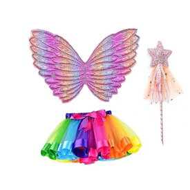 [Lyyxjsltd] キッズコスチュームセット 蝶羽 杖 ドレスアップ チュチュスカート付き 妖精 コスチュームセット ファンタジー ファンシー ドレス プリンセス プレイセット 3～8歳の女の子用 紫 3点セット