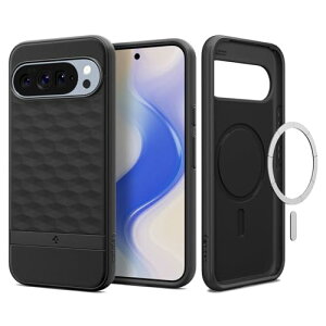 Spigen Pixel 10 Pro XL �P�[�X MagSafe�Ή� �o���p�[ ���̃n�j�J���p�^�[�� �ϏՌ� �O���b�v �p�����b�N�X�E�}�O�t�B�b�g ACS09731 (�}�b�g�E�u���b�N)