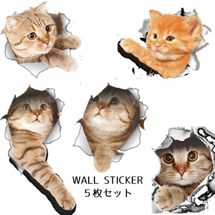 楽天市場 お買い物マラソン対象商品 ウォールステッカー 猫 5枚セット かわいらしい猫ちゃんがお部屋を装飾 5匹の猫のウォールステッカーセット どこにでも 好きなところに貼り付けましょう 送料無料 Sense Market