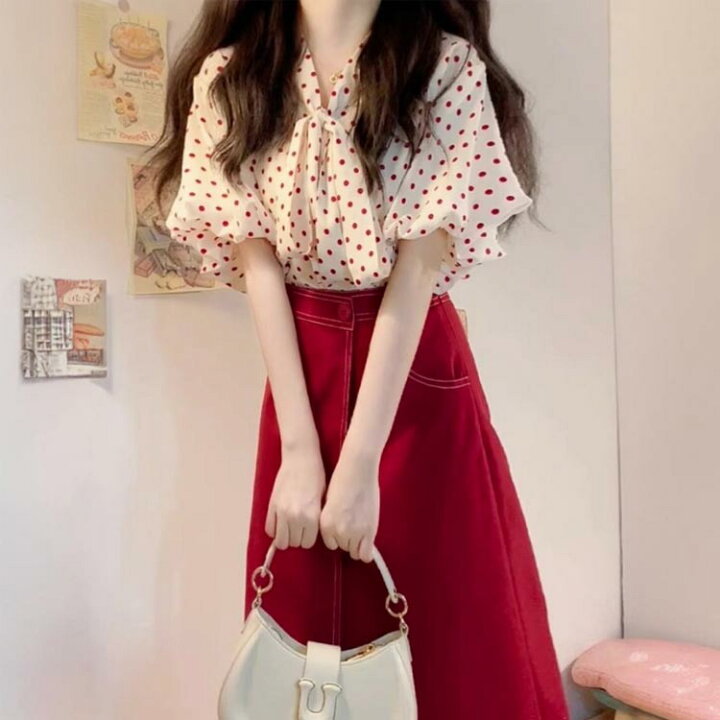 楽天市場】ドット柄 夏服 レディース セットアップ 半袖シャツ