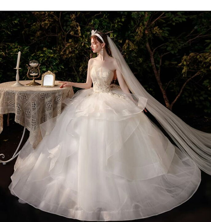 ホワイト 花嫁 ウエディングドレス ロングドレス 二次会ドレス 刺繡  