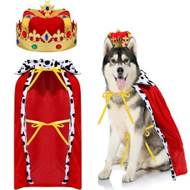 ハロウィン ペット コスチューム コスプレ 犬 犬服 仮装 王様コスチューム クラウン帽子 マント 面白いペット服 小型犬コスプレ ペット撮影用衣装 ペットウェア ドッグウェア ワンコ服