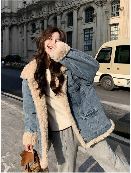 楽天市場】もこもこ デニムボアジャケット ダウンコート 裏起毛 デニム  