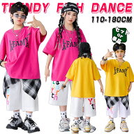 セットアップ キッズ ダンス衣装 ヒップホップ ダンス衣装 男女兼用 韓国子供服 半袖 Tシャツ 七分丈パン…