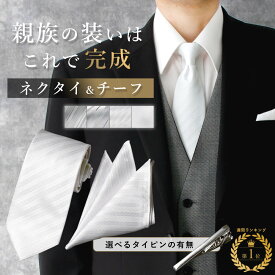 【親族専用 結婚式 参列 2点セット】 ネクタイ チーフ セット シルバー フォーマル メンズ 洗える 参列 親族 叔父 従兄弟 兄弟 祖父 お父さん おじいちゃん 礼装 白 ラメ ストライプ レジメンタル ウォッシャブル 送料無料 [M便 1/6]
