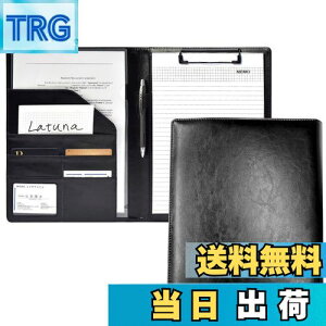 【送料無料】Latuna バインダー A4 クリップボード ファイル 2つ折り 革 クリップ 贈り物 PU 名刺入れ 多機能 プレゼント ペンホルダー ポケット付き (ブラック, PUレザー)
