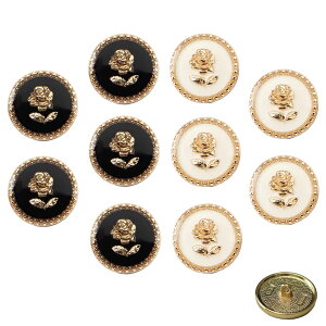 【送料無料】WIICOYK レディース ローズ柄 黒 白 ボタン ゴールド縁 シャネル風 飾り 洋服 コート用 交換 修理 エレガントな薔薇模様 DIY用品 手作り アクセサリーパーツ 工芸品 チャーム 17mm ま