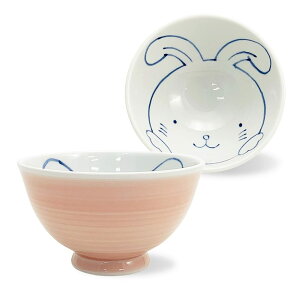 【送料無料】有田焼 軽量 お茶碗 飯碗 内絵うさぎ 西海陶器(saikaitoki)有田焼 軽量 お茶碗 飯碗 内絵うさぎ 青 小さめ 子供 こども 陶磁器 電子レンジ 食洗機可 日本製 43389